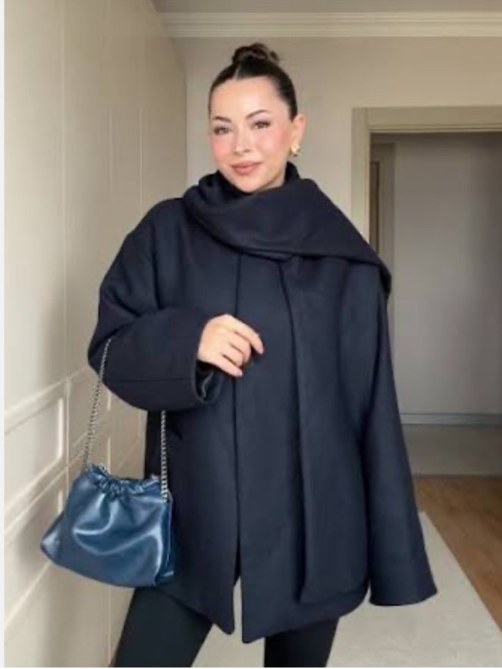 Zara nwot navy Scarf Collar Coat